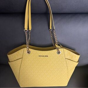 Michael Kors Yellow Tote with Gold Chain Straps
